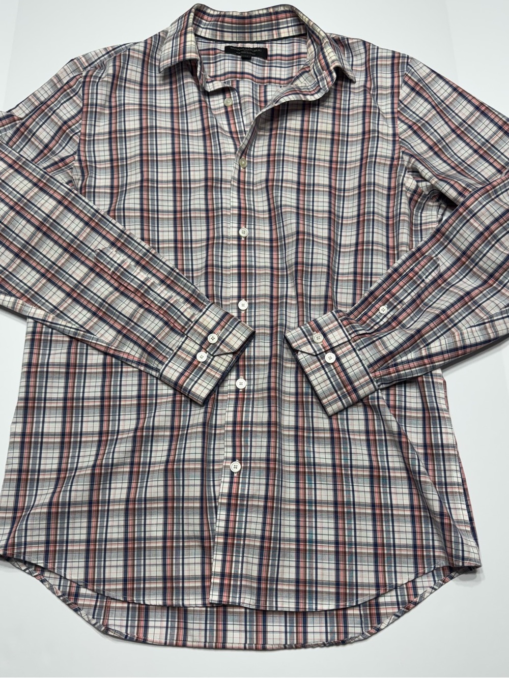 Banana Republic Men's Plaid Button-Down Shirt - White, Blue, Red